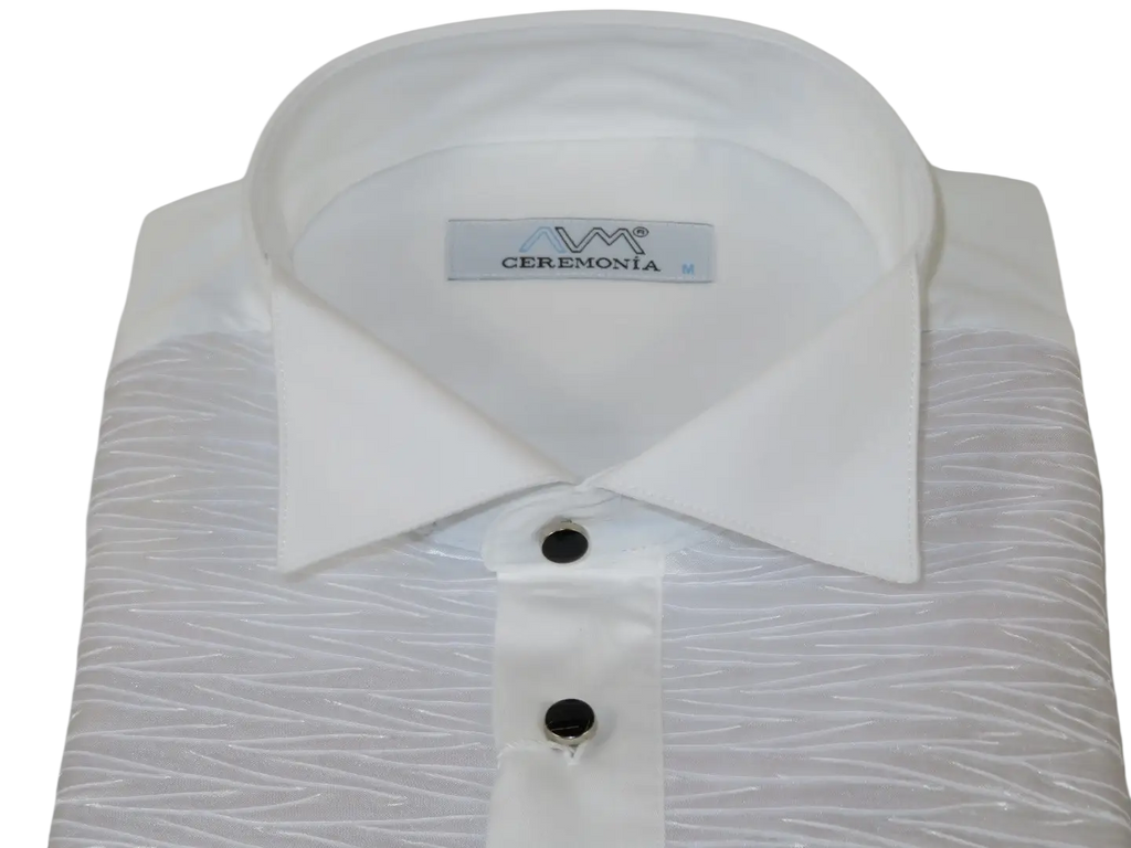 Men CEREMONIA Formal Cotton Shirt Wingtip Slim Fit Turkey #PLA 13 Crinkled White