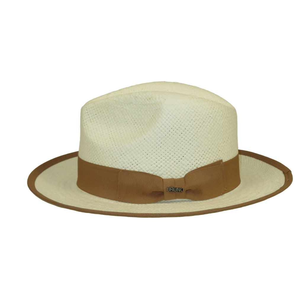 Men's Bruno Capelo Genuine Straw Hat Snap Brim Fedora PANAMA PM591 Ivory