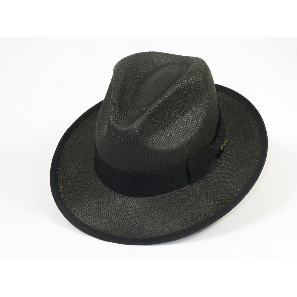 Men's Bruno Capelo Genuine Straw Hat Snap Brim Fedora PANAMA PM592 Black