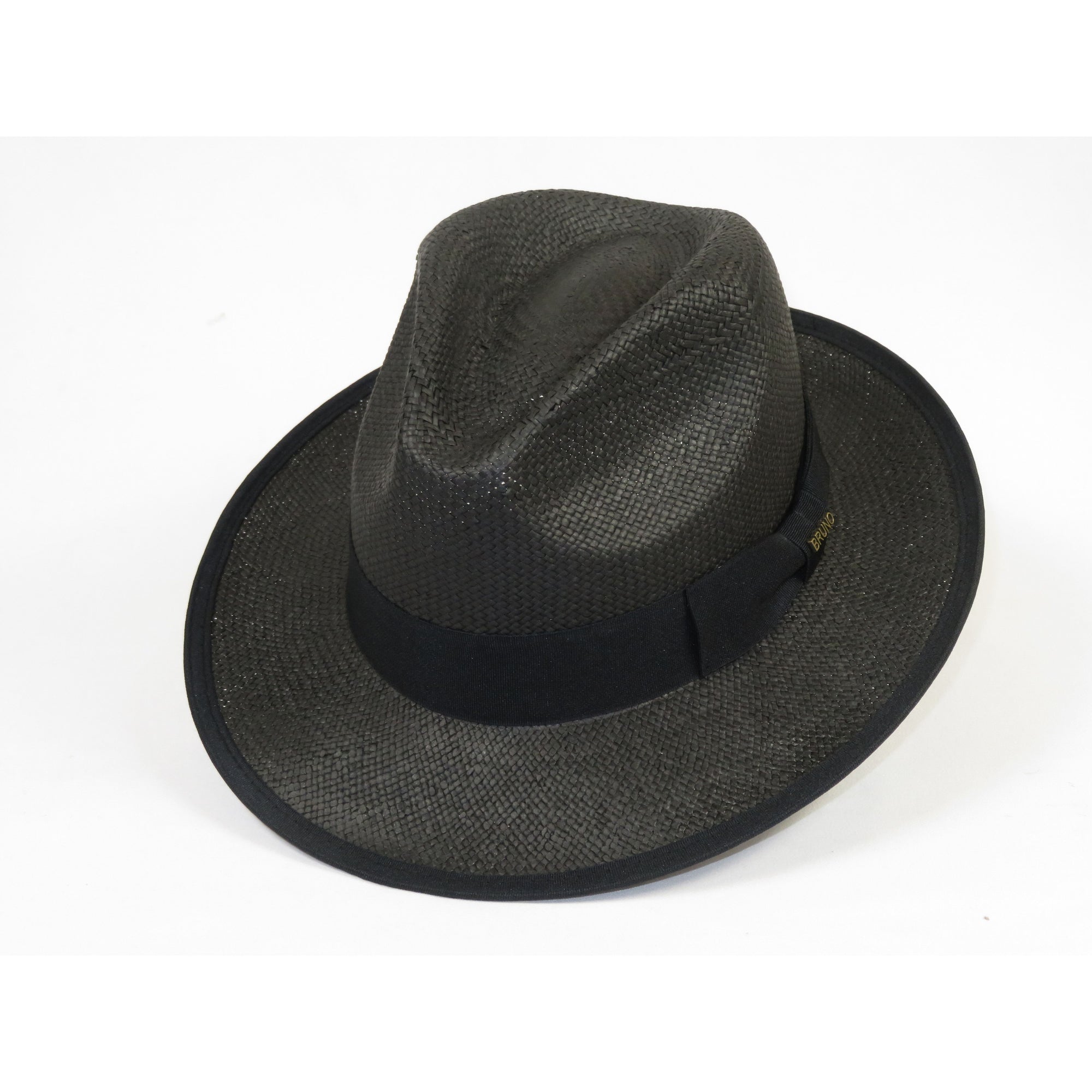 Men's Bruno Capelo Genuine Straw Hat Snap Brim Fedora PANAMA PM592 Black