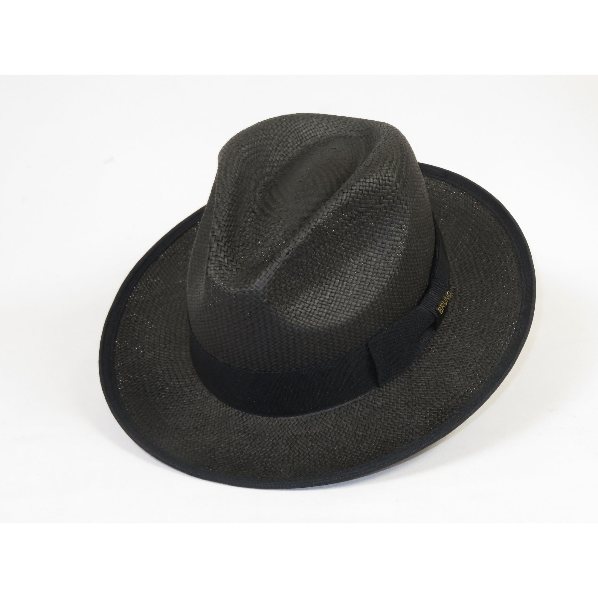 Men's Bruno Capelo Genuine Straw Hat Snap Brim Fedora PANAMA PM592 Black