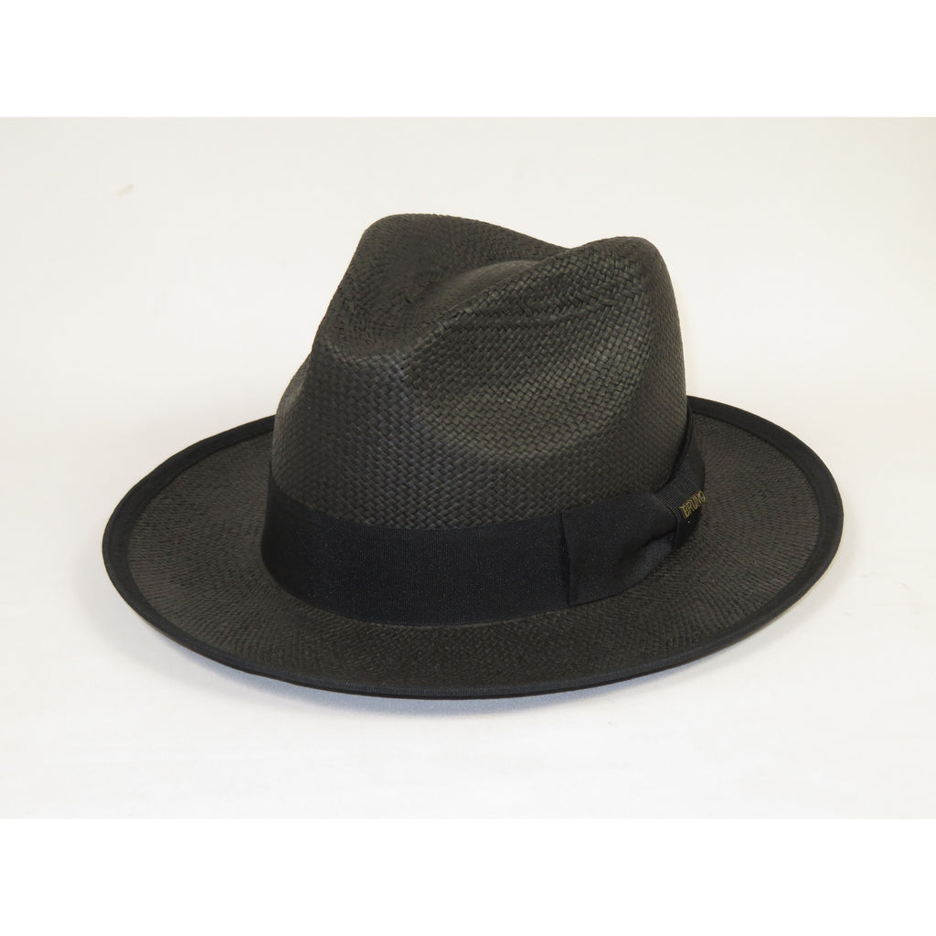 Men's Bruno Capelo Genuine Straw Hat Snap Brim Fedora PANAMA PM592 Black
