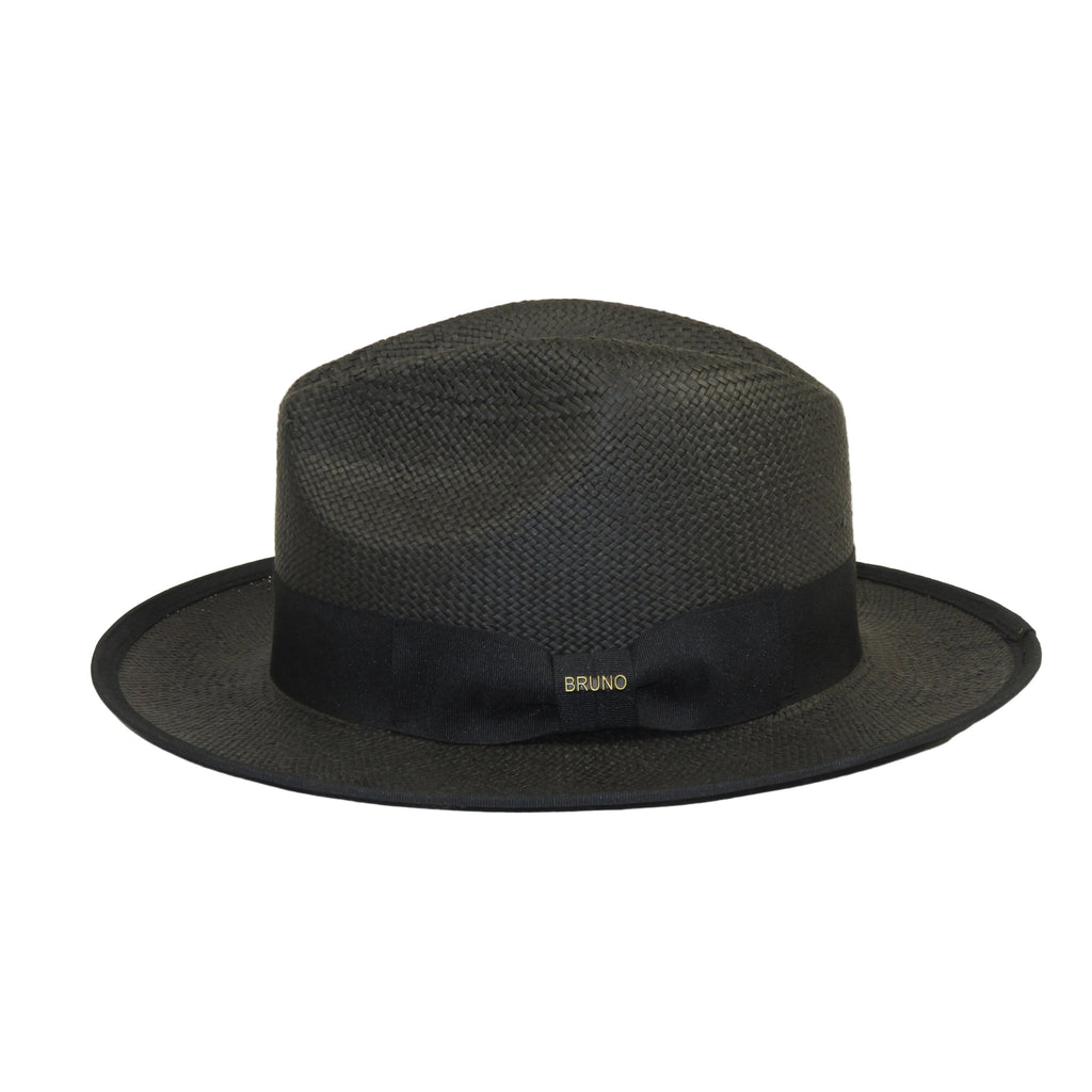 Men's Bruno Capelo Genuine Straw Hat Snap Brim Fedora PANAMA PM592 Black