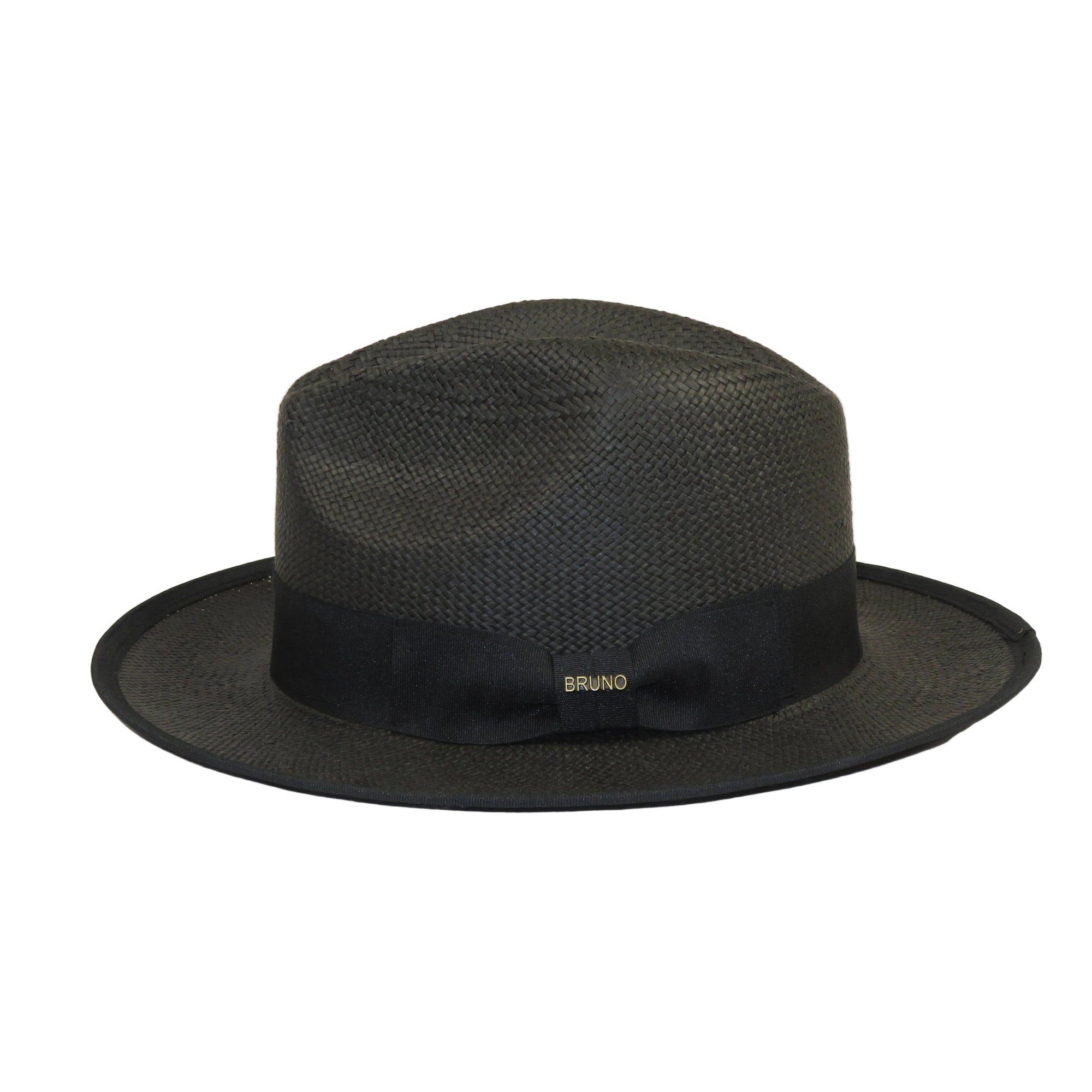 Men's Bruno Capelo Genuine Straw Hat Snap Brim Fedora PANAMA PM592 Black