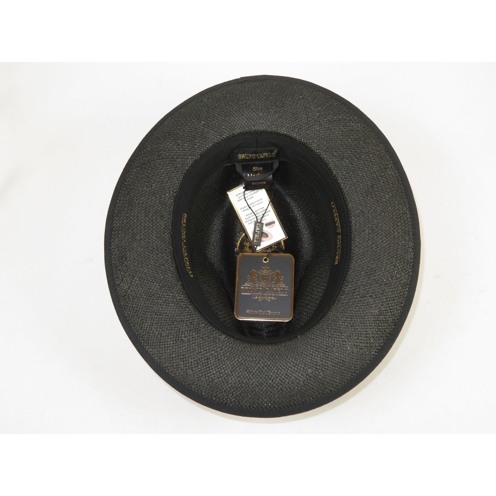 Men's Bruno Capelo Genuine Straw Hat Snap Brim Fedora PANAMA PM592 Black