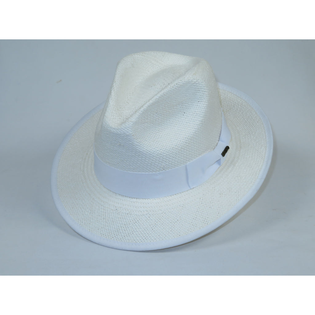 Men's Bruno Capelo Genuine Straw Hat Snap Brim Fedora PANAMA PM593 White