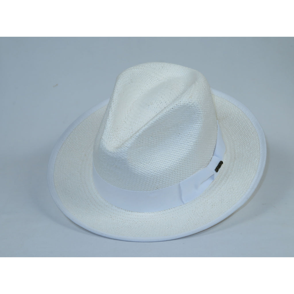 Men's Bruno Capelo Genuine Straw Hat Snap Brim Fedora PANAMA PM593 White