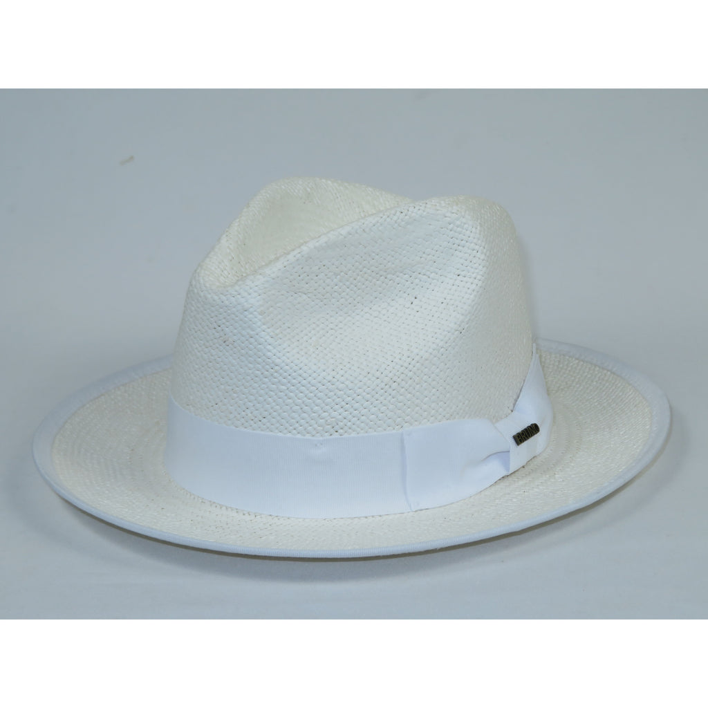 Men's Bruno Capelo Genuine Straw Hat Snap Brim Fedora PANAMA PM593 White