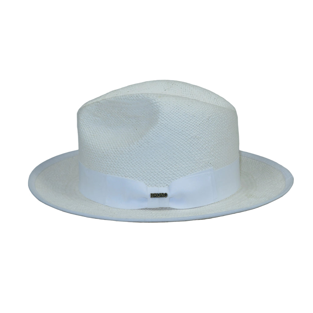 Men's Bruno Capelo Genuine Straw Hat Snap Brim Fedora PANAMA PM593 White