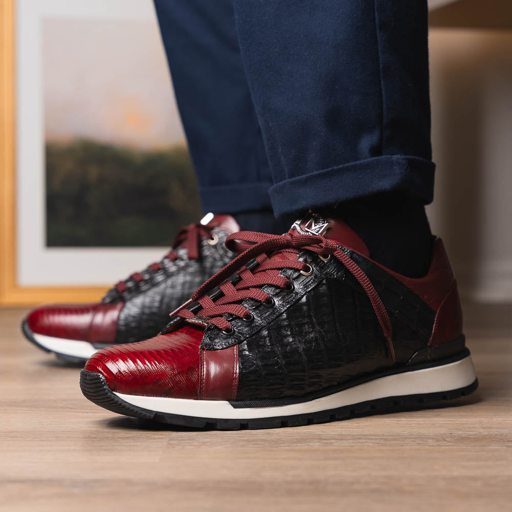 Portici Genuine Crocodile and Lizard Fashion Sneaker Wine / Black