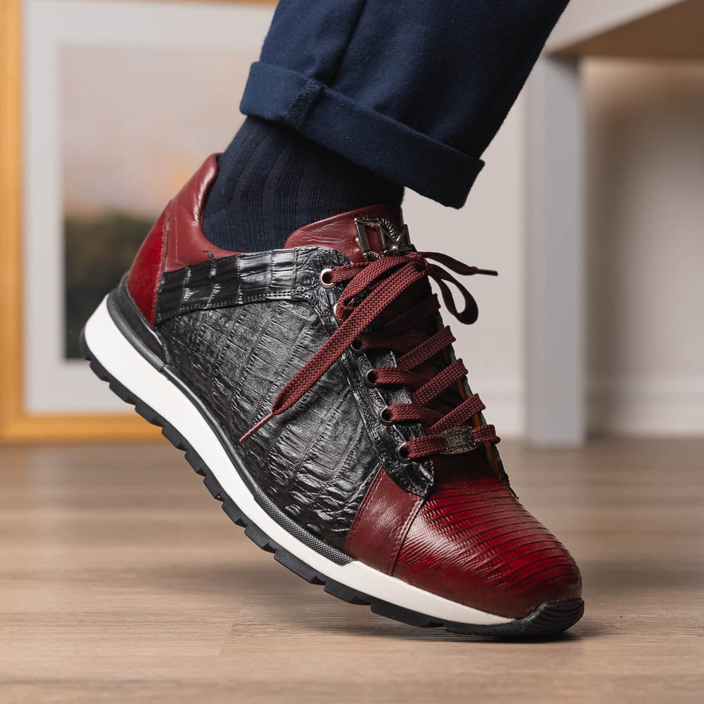 Portici Genuine Crocodile and Lizard Fashion Sneaker Wine / Black