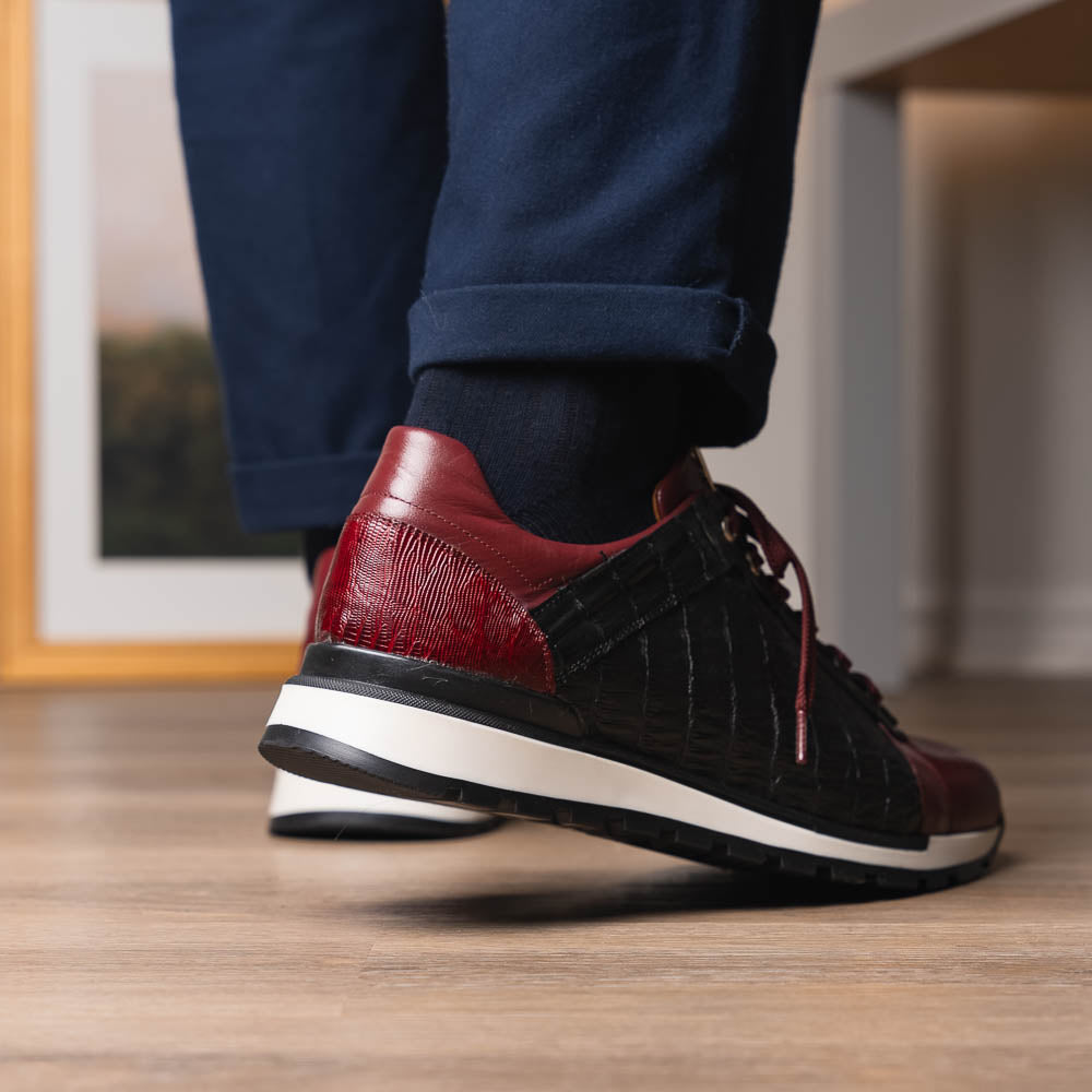 Portici Genuine Crocodile and Lizard Fashion Sneaker Wine / Black