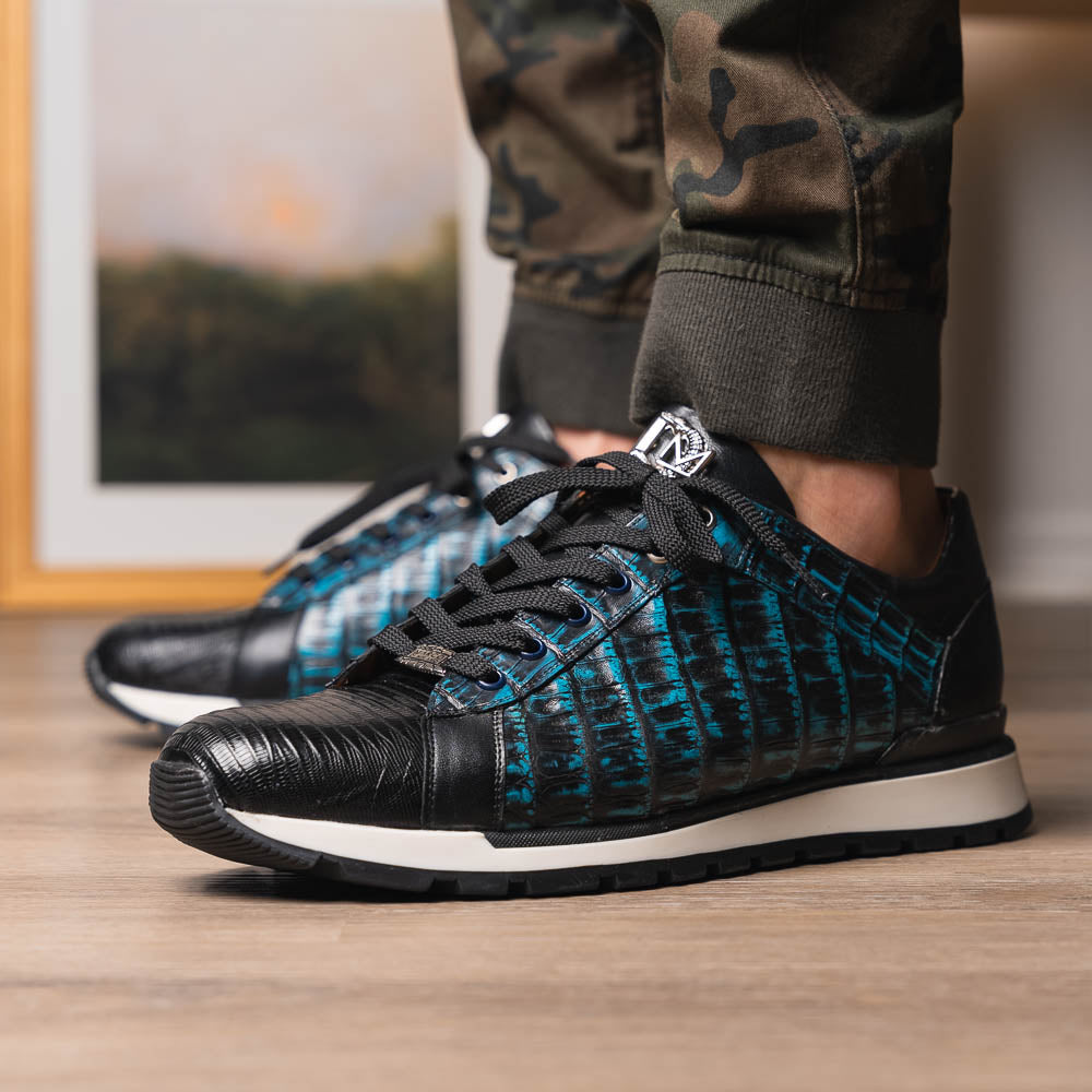 Men's Shoes genuine crocodile and lizard fashion sneaker Portici Navy / Black