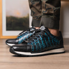 Men's Shoes genuine crocodile and lizard fashion sneaker Portici Navy / Black