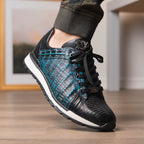 Men's Shoes genuine crocodile and lizard fashion sneaker Portici Navy / Black