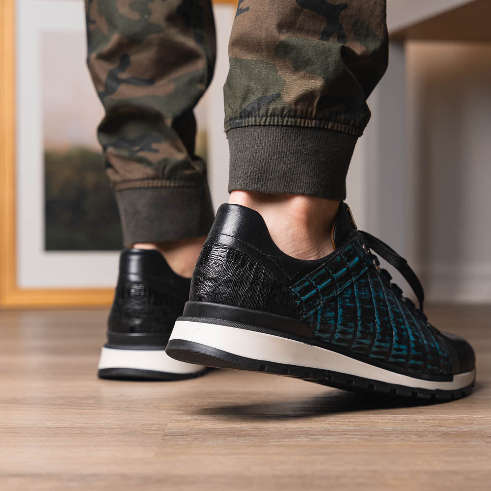 Men's Shoes genuine crocodile and lizard fashion sneaker Portici Navy / Black