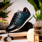 Men's Shoes genuine crocodile and lizard fashion sneaker Portici Navy / Black