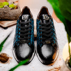 Men's Shoes genuine crocodile and lizard fashion sneaker Portici Navy / Black