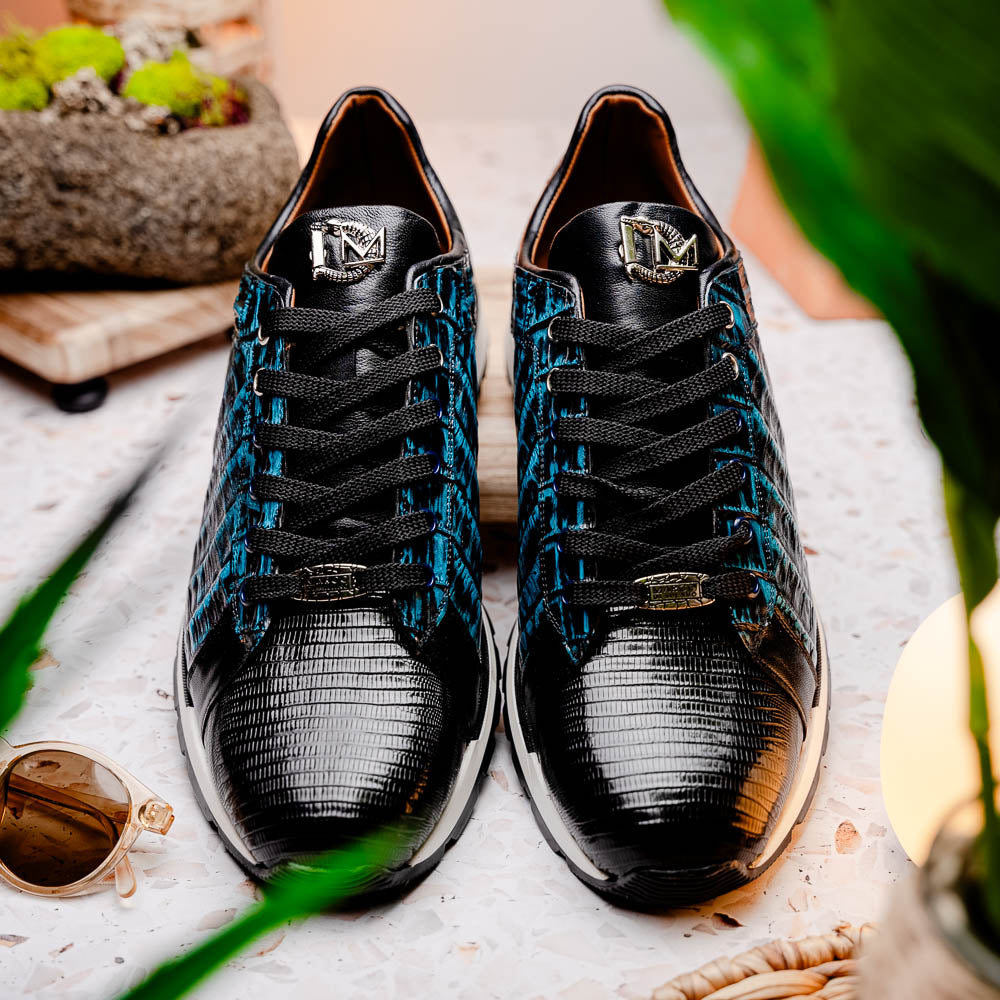 Men's Shoes genuine crocodile and lizard fashion sneaker Portici Navy / Black