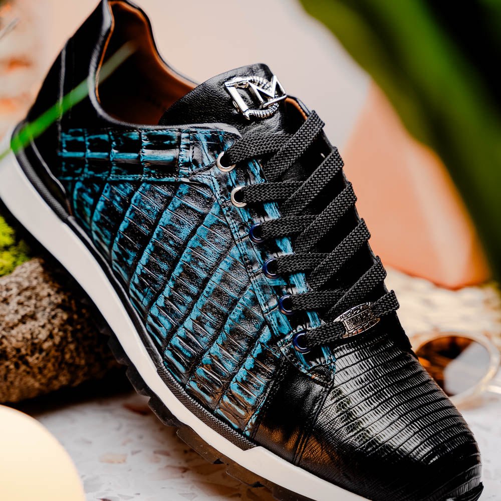 Men's Shoes genuine crocodile and lizard fashion sneaker Portici Navy / Black