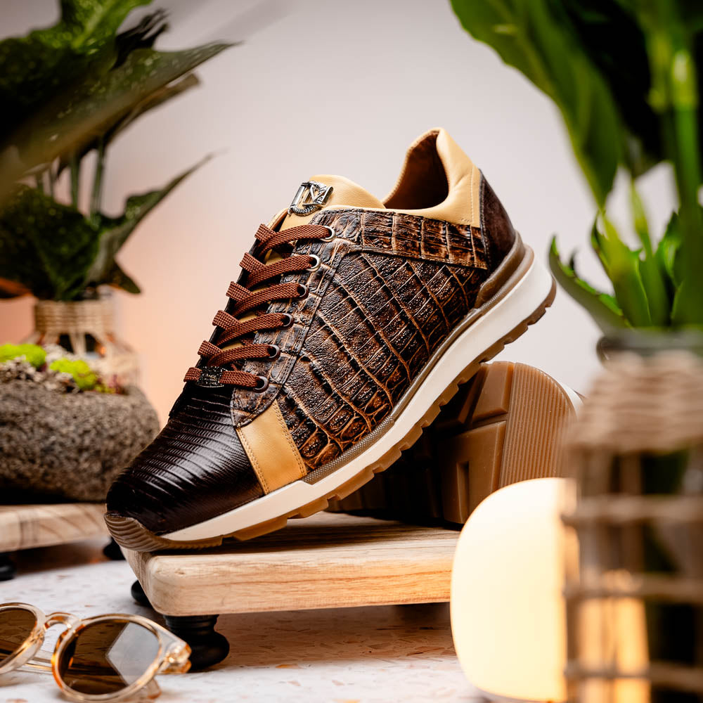 Portici Genuine Crocodile and Lizard Fashion Sneaker Orix / Brown