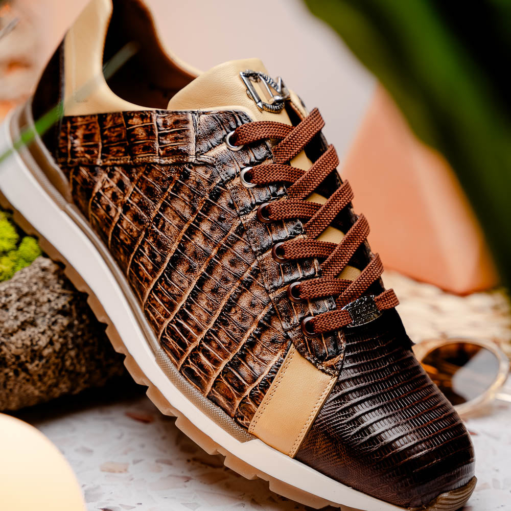 Portici Genuine Crocodile and Lizard Fashion Sneaker Orix / Brown