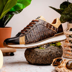 Portici Genuine Crocodile and Lizard Fashion Sneaker Orix / Brown
