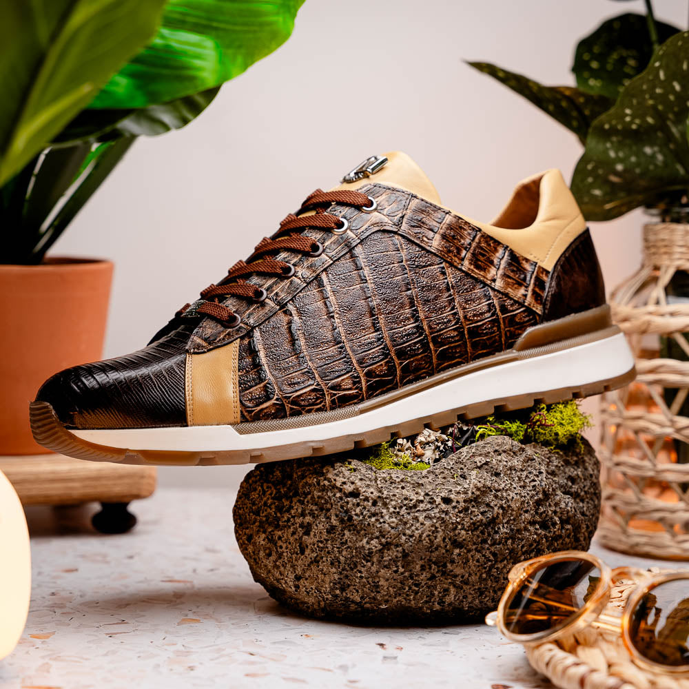 Portici Genuine Crocodile and Lizard Fashion Sneaker Orix / Brown