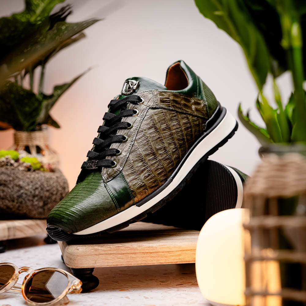 Portici Genuine Crocodile and Lizard Fashion Sneaker Green / Olive