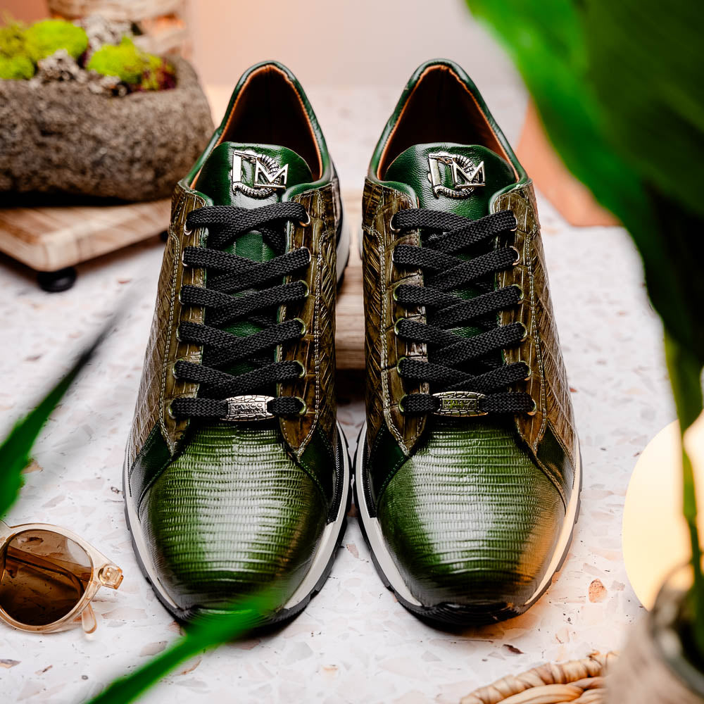 Portici Genuine Crocodile and Lizard Fashion Sneaker Green / Olive