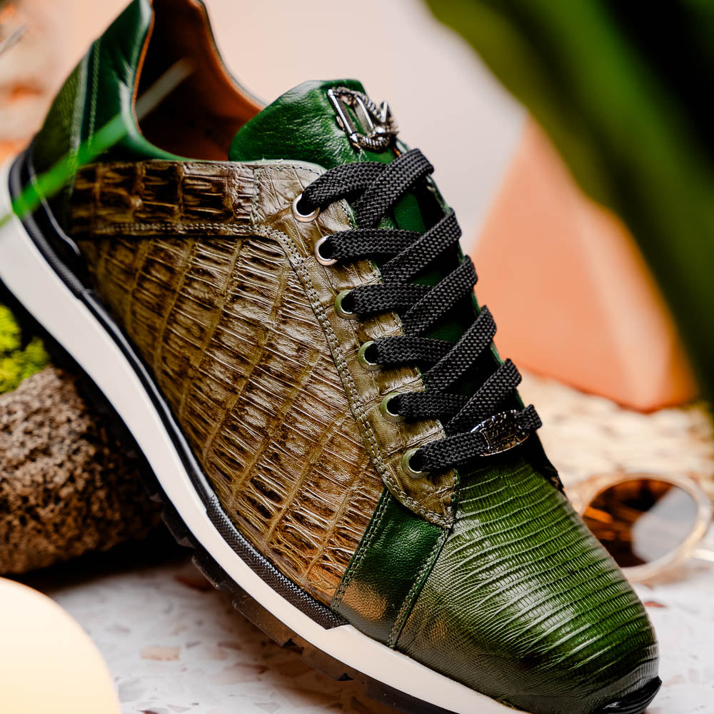 Portici Genuine Crocodile and Lizard Fashion Sneaker Green / Olive