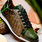 Portici Genuine Crocodile and Lizard Fashion Sneaker Green / Olive
