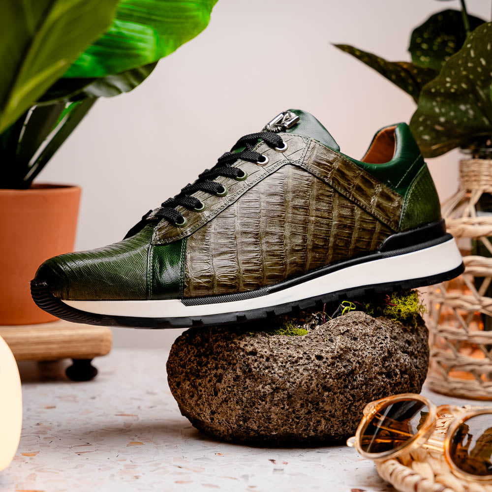 Portici Genuine Crocodile and Lizard Fashion Sneaker Green / Olive