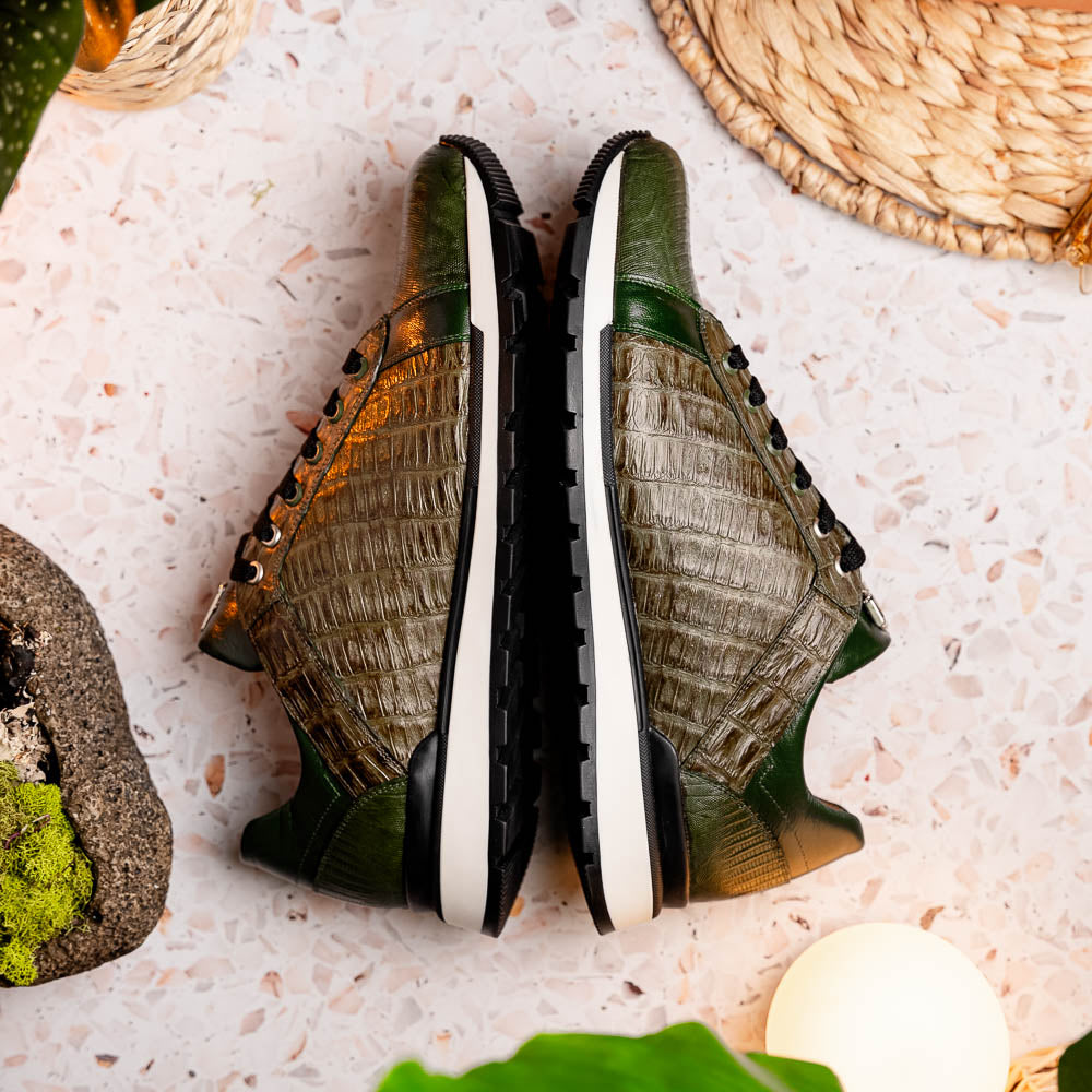 Portici Genuine Crocodile and Lizard Fashion Sneaker Green / Olive