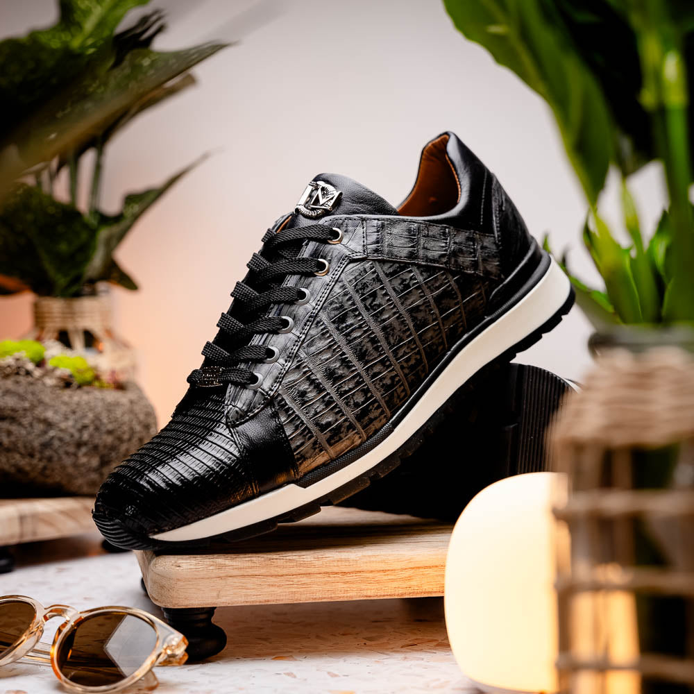 Men's Shoes genuine crocodile and lizard fashion sneaker Portici Gray / Black