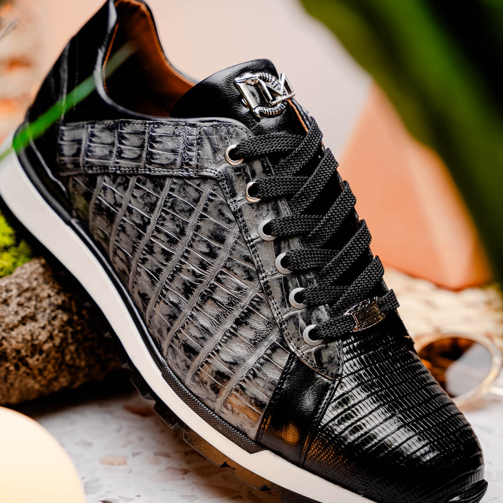 Men's Shoes genuine crocodile and lizard fashion sneaker Portici Gray / Black