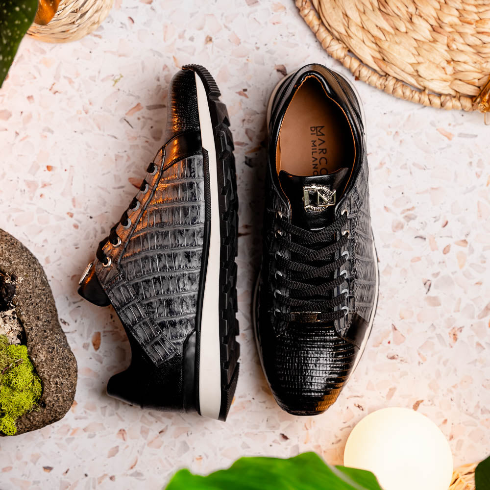 Men's Shoes genuine crocodile and lizard fashion sneaker Portici Gray / Black