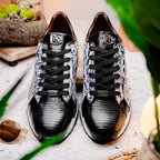 Portici Genuine Crocodile and Lizard Fashion Sneaker Newspaper / Black