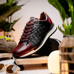 Portici Genuine Crocodile and Lizard Fashion Sneaker Wine / Black