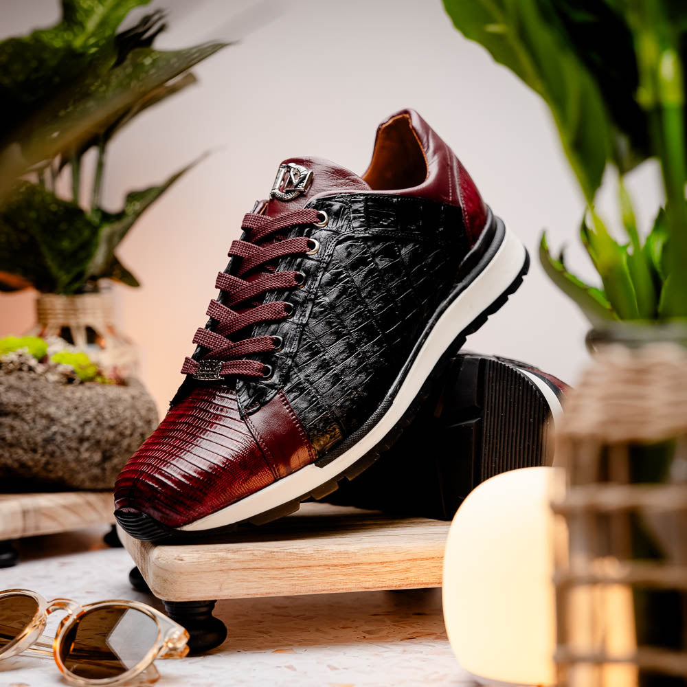 Portici Genuine Crocodile and Lizard Fashion Sneaker Wine / Black