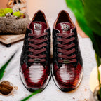 Portici Genuine Crocodile and Lizard Fashion Sneaker Wine / Black