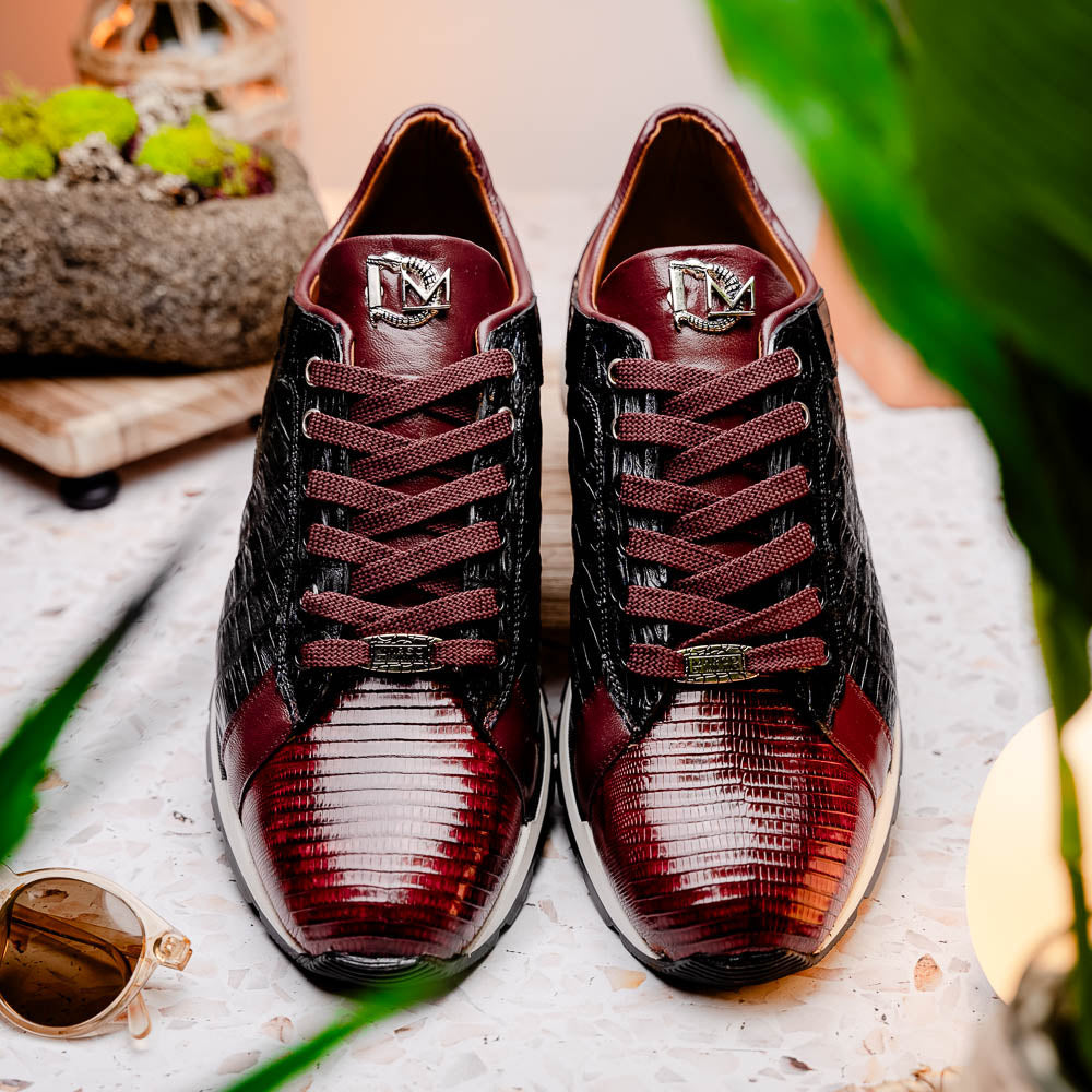 Portici Genuine Crocodile and Lizard Fashion Sneaker Wine / Black