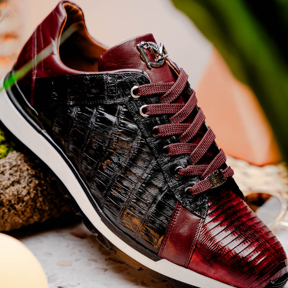 Portici Genuine Crocodile and Lizard Fashion Sneaker Wine / Black