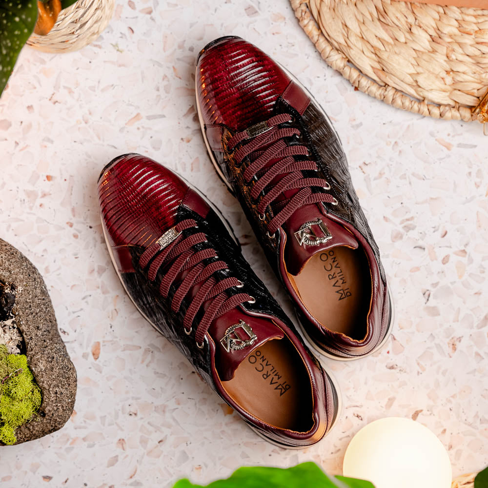 Portici Genuine Crocodile and Lizard Fashion Sneaker Wine / Black