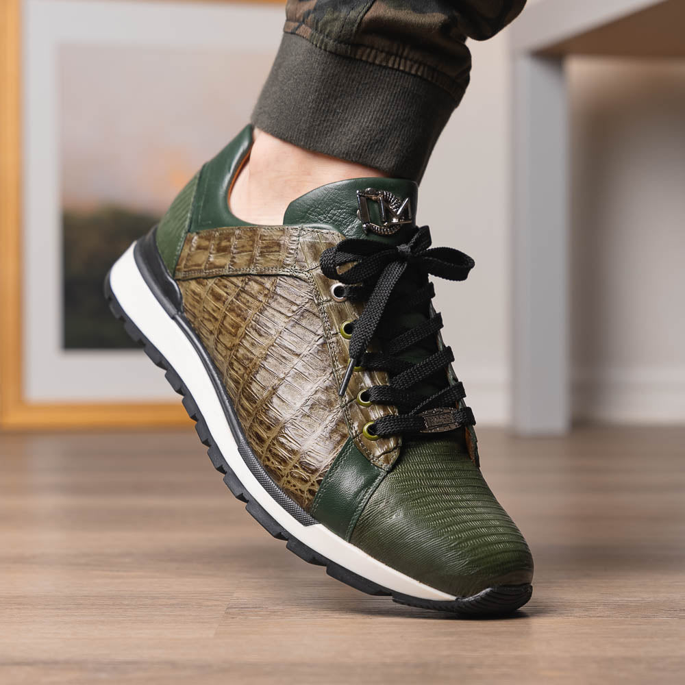 Portici Genuine Crocodile and Lizard Fashion Sneaker Green / Olive