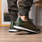 Portici Genuine Crocodile and Lizard Fashion Sneaker Green / Olive