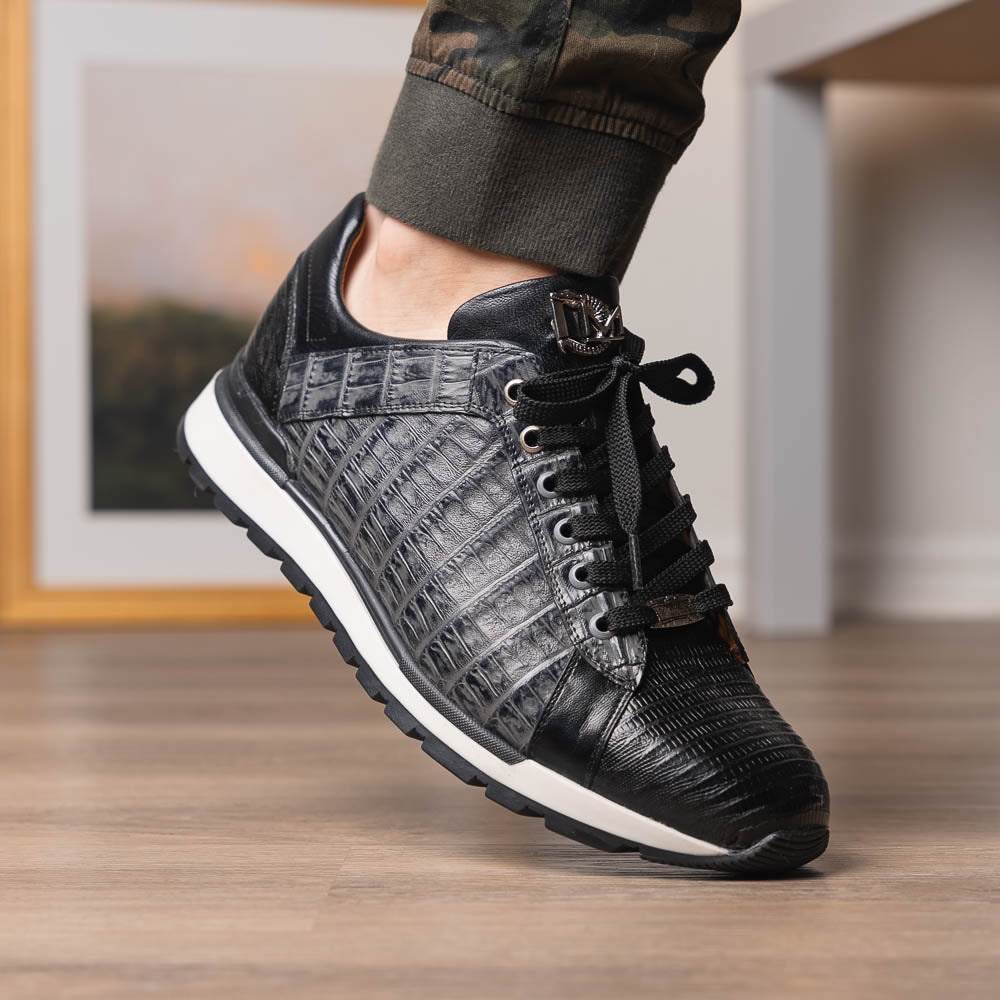 Men's Shoes genuine crocodile and lizard fashion sneaker Portici Gray / Black