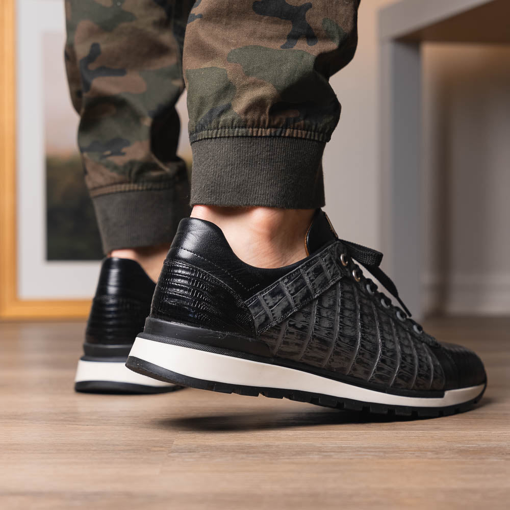 Men's Shoes genuine crocodile and lizard fashion sneaker Portici Gray / Black