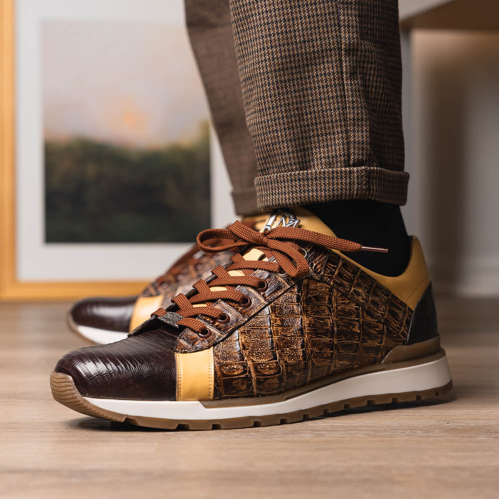 Portici Genuine Crocodile and Lizard Fashion Sneaker Orix / Brown