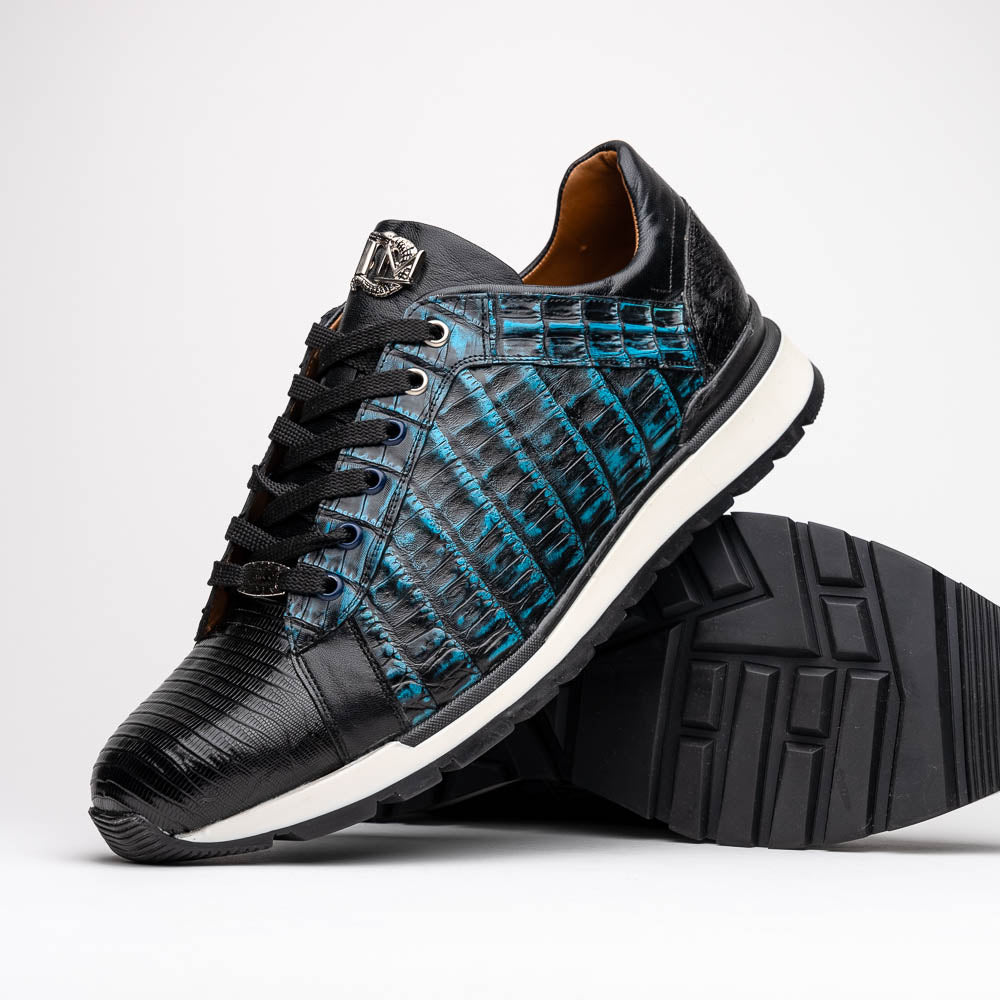 Men's Shoes genuine crocodile and lizard fashion sneaker Portici Navy / Black
